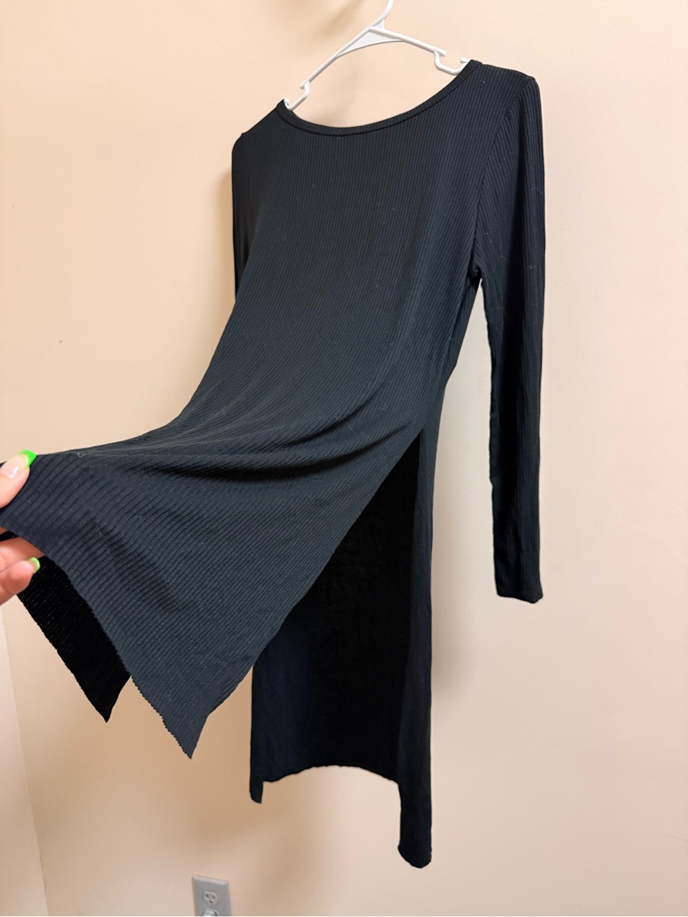 Ginger G Black Ribbed High-Low Long Sleeve Dress